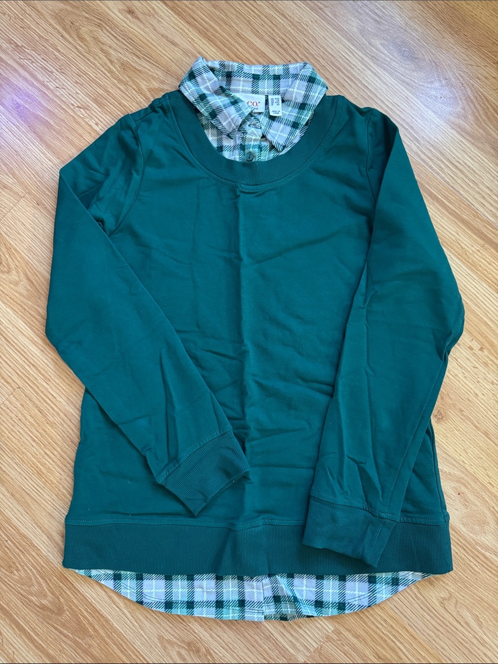 Layered Green Pullover with Plaid Collar from QVC 🔅 size XXS
